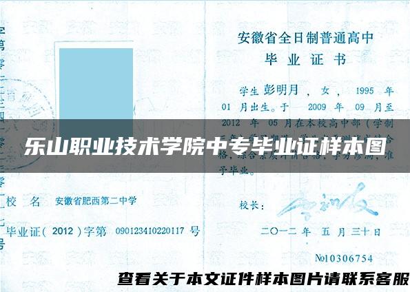 乐山职业技术学院中专毕业证样本图