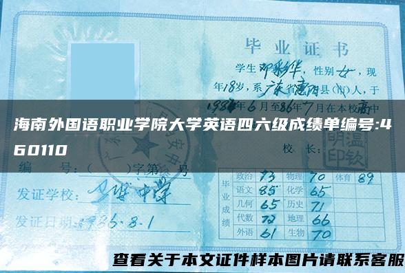 海南外国语职业学院大学英语四六级成绩单编号:460110