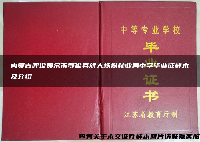 内蒙古呼伦贝尔市鄂伦春旗大杨树林业局中学毕业证样本及介绍