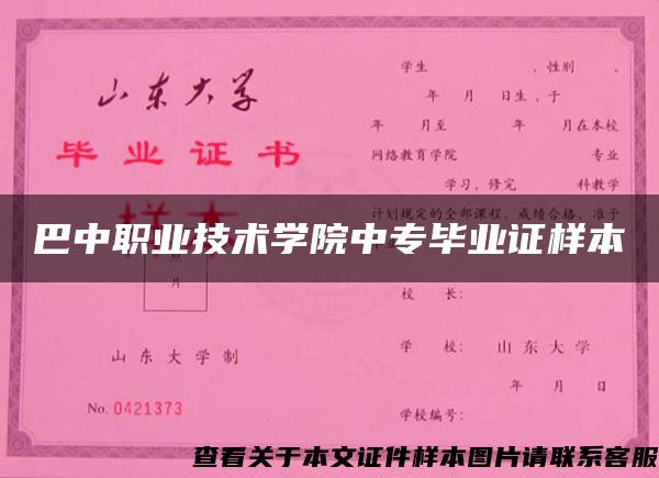 巴中职业技术学院中专毕业证样本