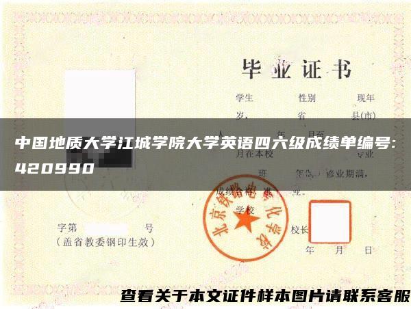 中国地质大学江城学院大学英语四六级成绩单编号:420990