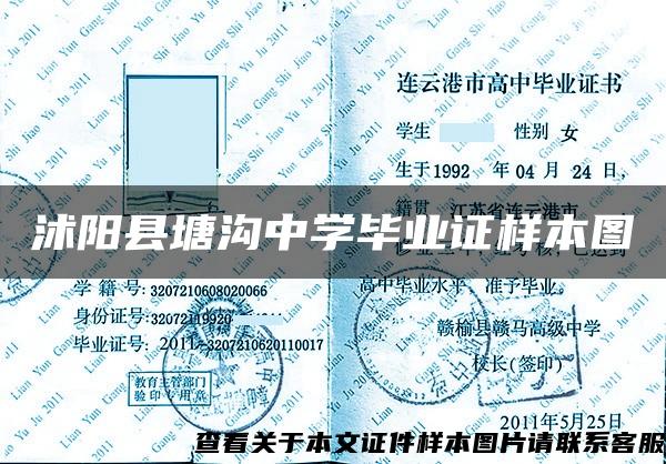 沭阳县塘沟中学毕业证样本图