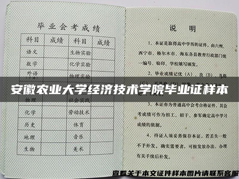 安徽农业大学经济技术学院毕业证样本