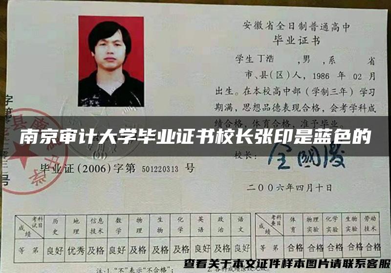 南京审计大学毕业证书校长张印是蓝色的