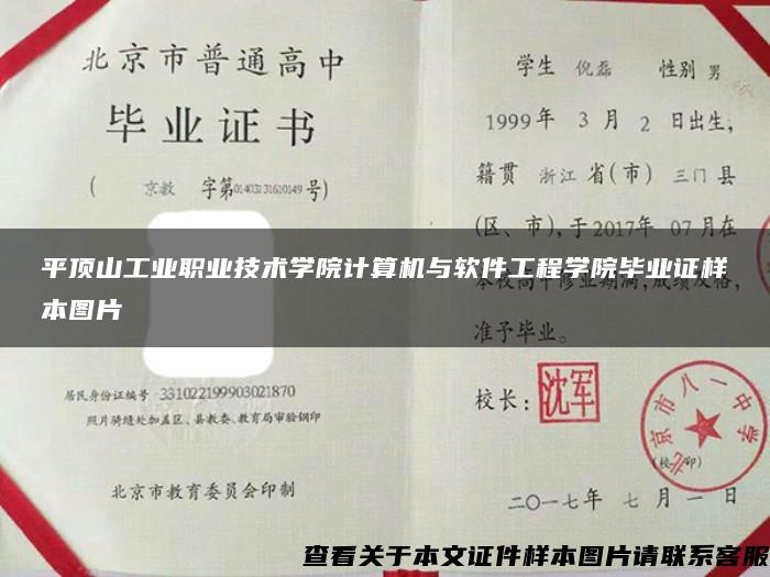 平顶山工业职业技术学院计算机与软件工程学院毕业证样本图片