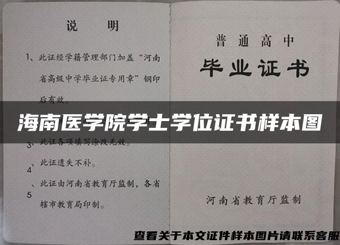 海南医学院学士学位证书样本图