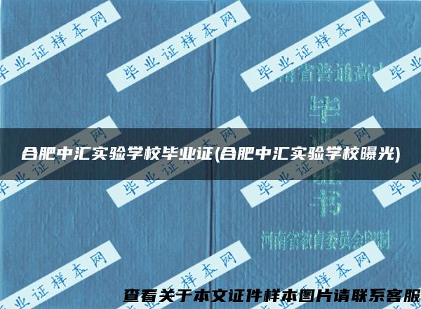 合肥中汇实验学校毕业证(合肥中汇实验学校曝光)