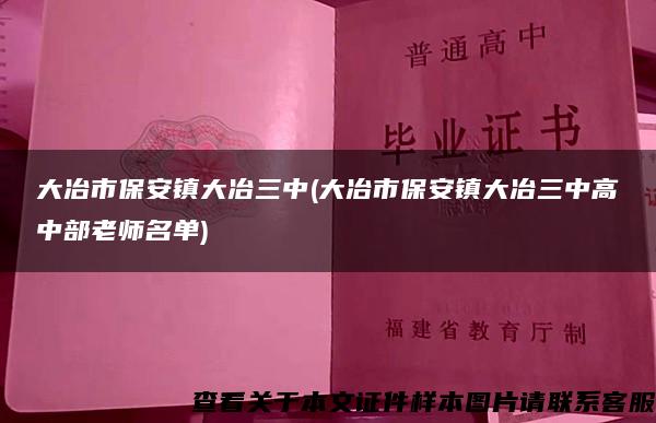 大冶市保安镇大冶三中(大冶市保安镇大冶三中高中部老师名单)