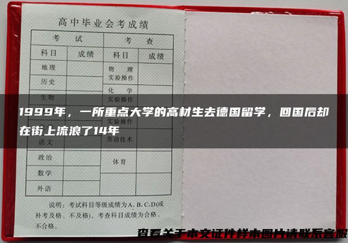 1999年，一所重点大学的高材生去德国留学，回国后却在街上流浪了14年