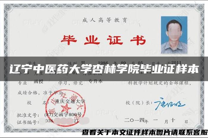 辽宁中医药大学杏林学院毕业证样本