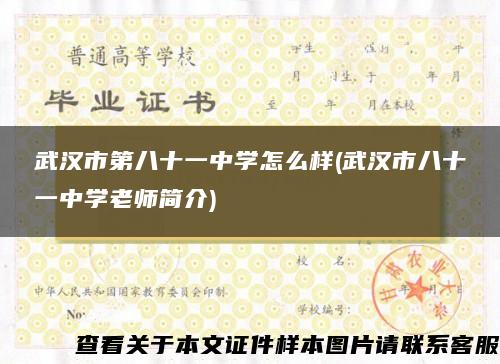 武汉市第八十一中学怎么样(武汉市八十一中学老师简介)