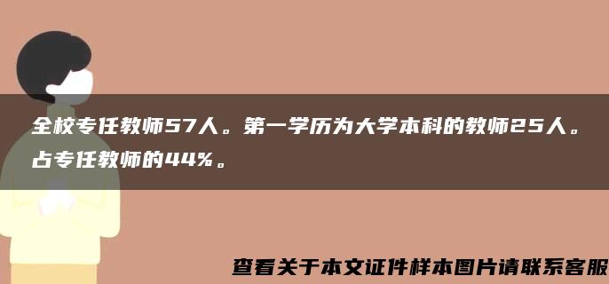 全校专任教师57人。第一学历为大学本科的教师25人。占专任教师的44%。