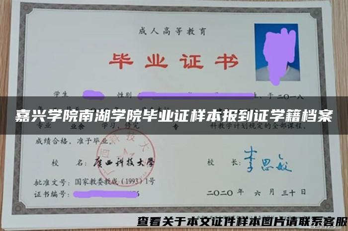 嘉兴学院南湖学院毕业证样本报到证学籍档案