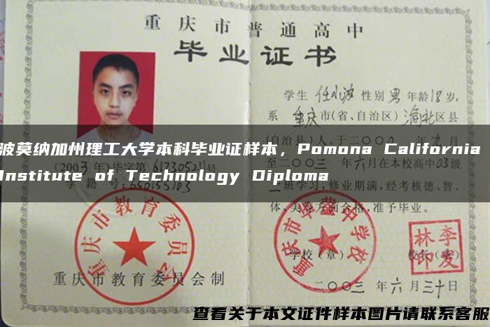 波莫纳加州理工大学本科毕业证样本，Pomona California Institute of Technology Diploma