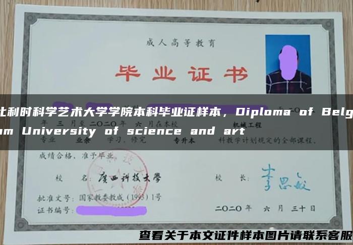 比利时科学艺术大学学院本科毕业证样本，Diploma of Belgium University of science and art