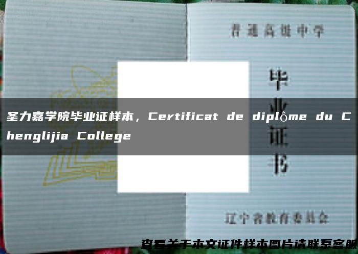 圣力嘉学院毕业证样本，Certificat de diplôme du Chenglijia College