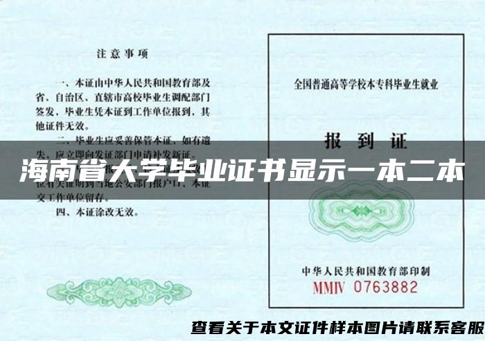 海南省大学毕业证书显示一本二本