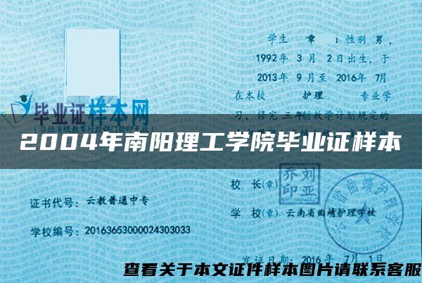 2004年南阳理工学院毕业证样本