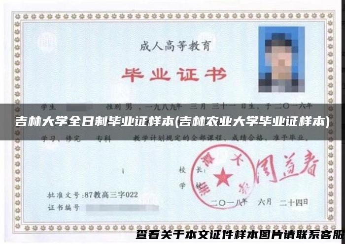 吉林大学全日制毕业证样本(吉林农业大学毕业证样本)