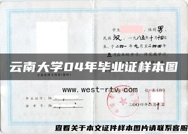 云南大学04年毕业证样本图