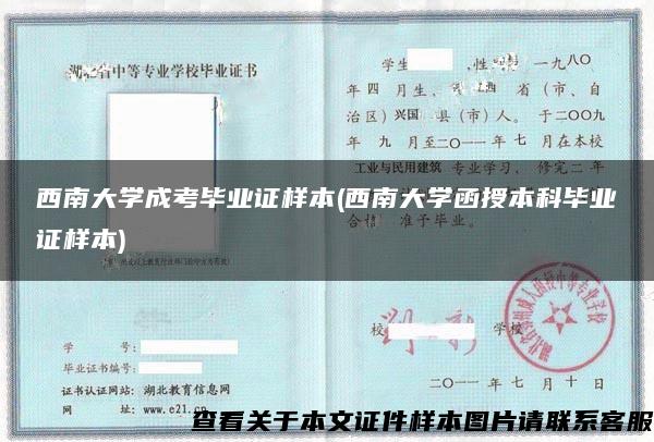 西南大学成考毕业证样本(西南大学函授本科毕业证样本)