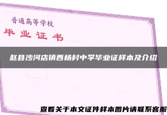 赵县沙河店镇西杨村中学毕业证样本及介绍