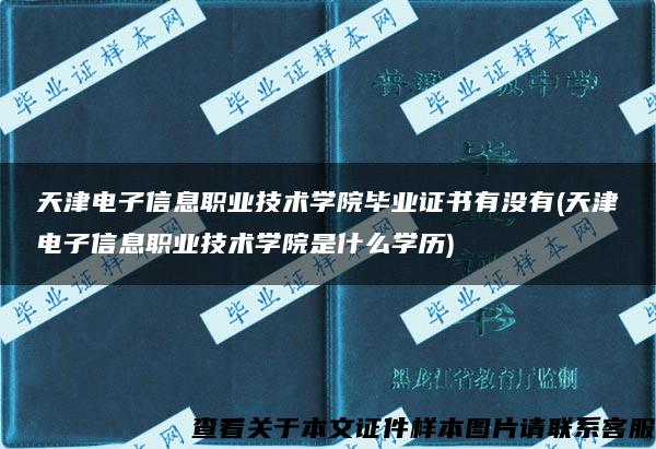 天津电子信息职业技术学院毕业证书有没有(天津电子信息职业技术学院是什么学历)