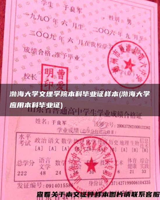 渤海大学文理学院本科毕业证样本(渤海大学应用本科毕业证)