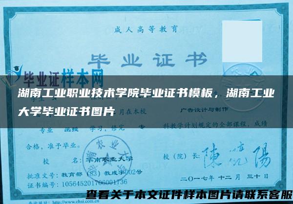 湖南工业职业技术学院毕业证书模板，湖南工业大学毕业证书图片