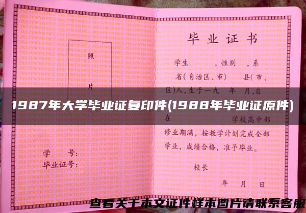 1987年大学毕业证复印件(1988年毕业证原件)