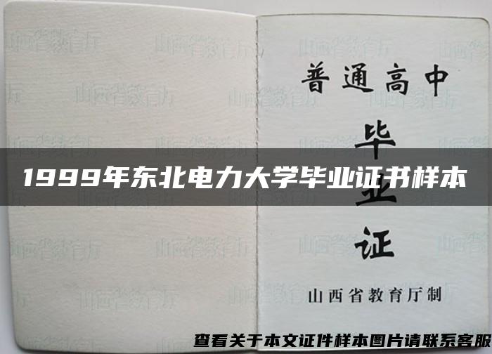 1999年东北电力大学毕业证书样本