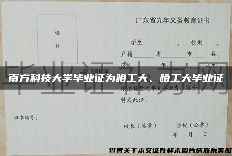 南方科技大学毕业证为哈工大、哈工大毕业证