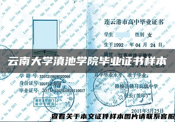 云南大学滇池学院毕业证书样本