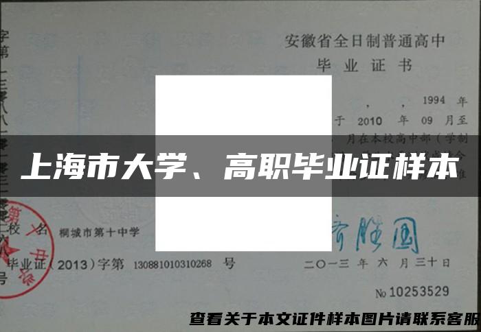 上海市大学、高职毕业证样本