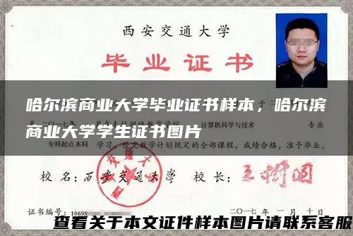 哈尔滨商业大学毕业证书样本，哈尔滨商业大学学生证书图片