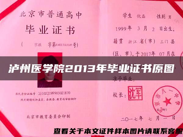 泸州医学院2013年毕业证书原图