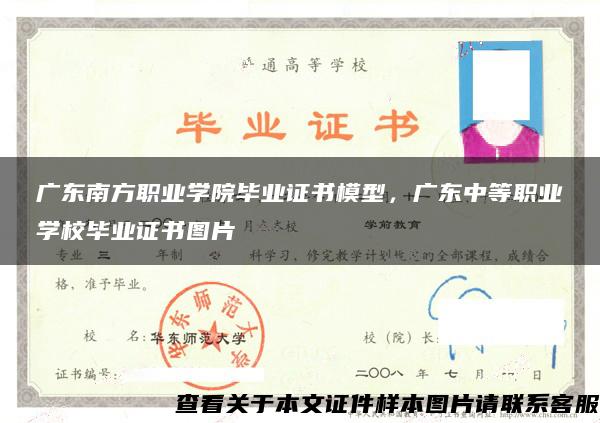 广东南方职业学院毕业证书模型，广东中等职业学校毕业证书图片