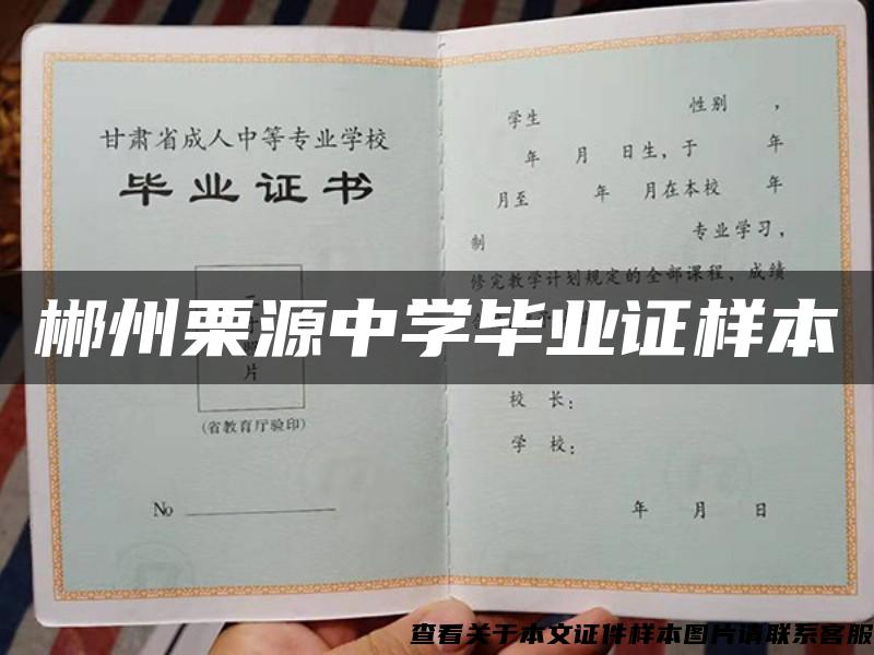 郴州栗源中学毕业证样本