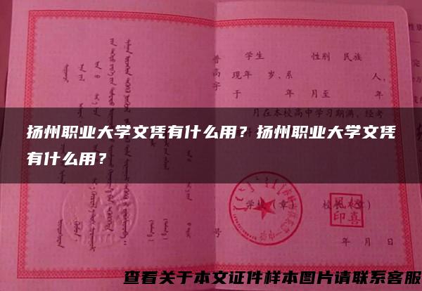 扬州职业大学文凭有什么用？扬州职业大学文凭有什么用？