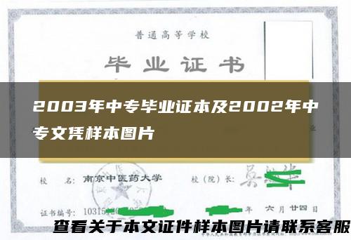 2003年中专毕业证本及2002年中专文凭样本图片