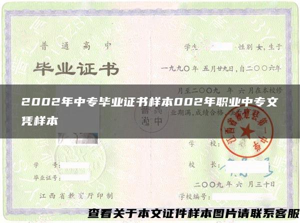 2002年中专毕业证书样本002年职业中专文凭样本