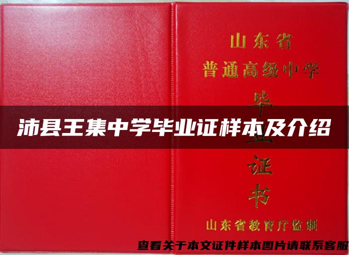 沛县王集中学毕业证样本及介绍