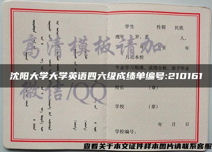 沈阳大学大学英语四六级成绩单编号:210161