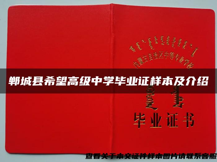 郸城县希望高级中学毕业证样本及介绍