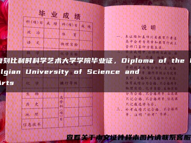 复刻比利时科学艺术大学学院毕业证，Diploma of the Belgian University of Science and Arts