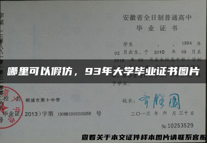 哪里可以假仿，93年大学毕业证书图片