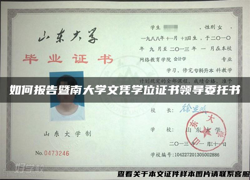 如何报告暨南大学文凭学位证书领导委托书