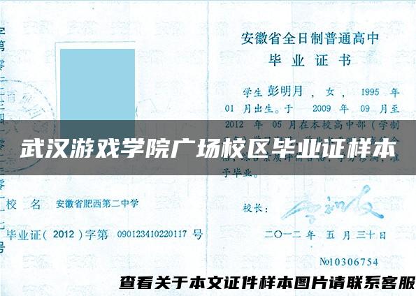 武汉游戏学院广场校区毕业证样本