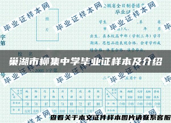 巢湖市柳集中学毕业证样本及介绍