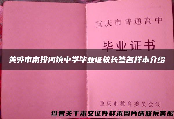 黄骅市南排河镇中学毕业证校长签名样本介绍